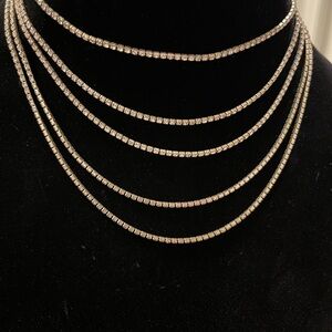 Silver Toned layer Chains with Crystals Necklace and Matching Earrings